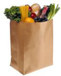 Grocery bag filled with food.